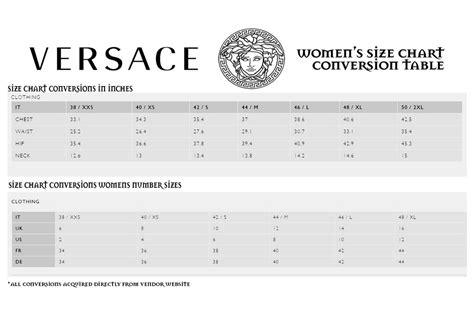 versace jeans couture size chart